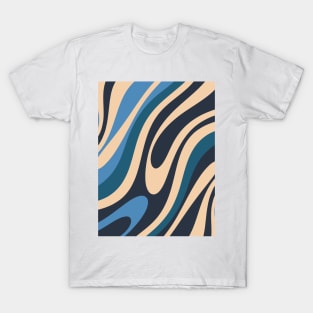 Wavy Loops Retro Abstract Pattern Blue and Beige T-Shirt